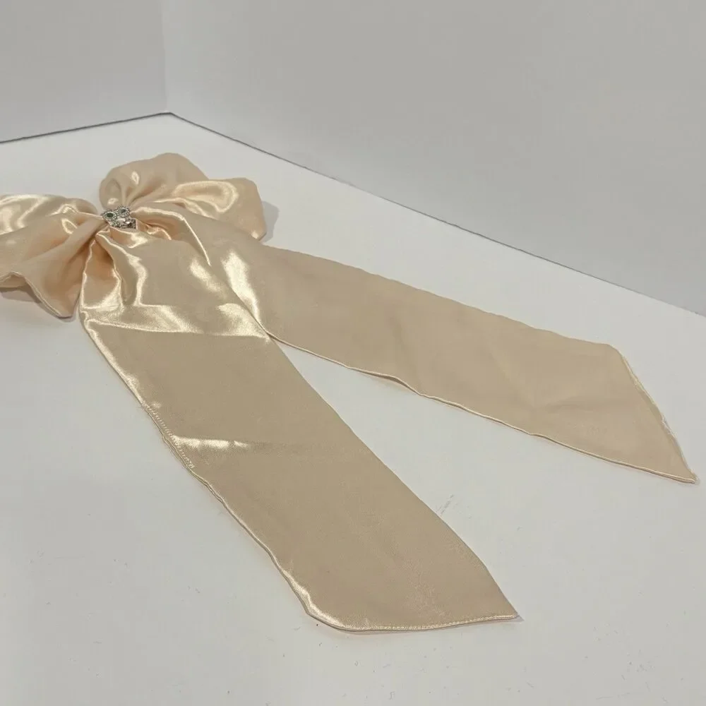 Oversized Satin Bow Bridal Bow Embellished Hair Bow Long Tail Women’s Hair Bow - Picture 14 of 15
